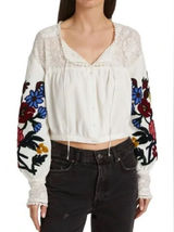 Free People Peasant Lace Embroidery Crop Top Coquette Blouse Crop Pirate Boho Photo 0