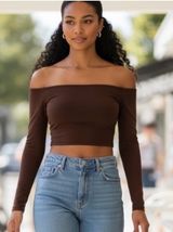 Smoothez by Aerie Off the Shoulder Top Women's Size XS Brown Clean Girl Photo 0