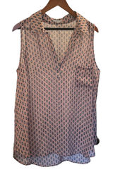 PLEIONE Peach and Navy Print Sleeveless High-Low Blouse - Size XL Photo 0