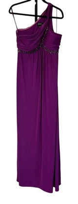 Adrianna Papell Boutique One Shoulder Formal Gown Sz 12‎ Purple Beaded Photo 0