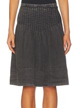 Free People Peyton Pintuck Midi Skirt 4 Washed Black Pleated Cotton $128 Photo 0