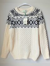 Original Aran Co Women Fair Isle Crew Neck Aran Sweater M cream 100% Merino woo Photo 0