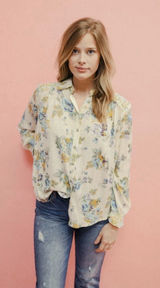 Free People Blouse Floral Multicolor Pleated Button Front Boho Medium Photo 0