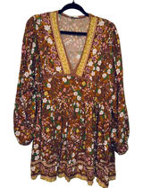 166 | Easel Women‎ L Boho Floral Babydoll Crochet Trim Dress Peasant Cottagecore Photo 0