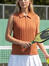 Athleta Fairway 1/2 Zip Knit Sleeveless Polo Women's S Orange‎ Preppy Photo 0