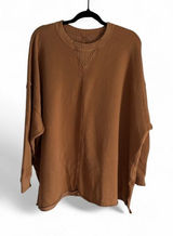 Aerie Oversized Crewneck Sweater Raw Hem Rusty Brown Soft Cozy Lounge Top Sz L Photo 0