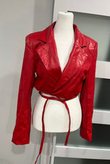 Moto Y2K Signature Eight Red Faux Leather Cropped Wrap Blazer Jacket‎ Small S Photo 0