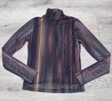 Bailey 44 Women‎ Small Sheer Mesh Mock Neck Top Abstract Stripe Small Brown Photo 0