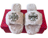 Tory Burch Everly Jeweled Shearling Slides Meadowsweet Pink Sz 8.5 Photo 0