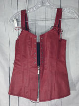 Charmian Renisssnce Red Faux Leather With Boning Corset Top with Zipper And Lace Photo 0