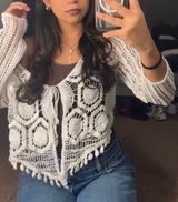Vintage 70’s White Crochet Open Front Cardigan Photo 0