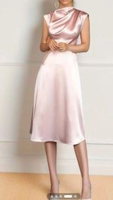 Fehaute XXL Pink Satin Midi Dress | Elegant Cowl Neck Sleeveless Photo 0