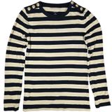 J.Crew Perfect Fit Stripe Long Sleeve T-Shirt Gold Button Shoulder BS569 S Photo 0
