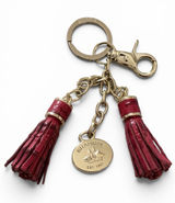 Brahmin Red Leather Double Tassel Keyring Bag Charm with Gold Hardware Photo 0