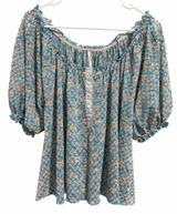 Free People Astra Peasant Top Blue Daisy Floral‎ Print Women's Size Medium Photo 0
