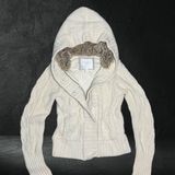 Vtg Y2k American‎ Eagle Cream Cableknit Hooded Sherpa Lined Zip Up Jacket Size M Photo 0