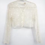 Christie & Jill Womens Cream Floral Lace Sheer Vintage 90s Fairycpre Crop Top M Photo 0