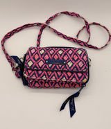 Vera Bradley Crossbody Wallet‎ Womens Small Pink Navy Blue Quilted Geometric Bag Photo 0