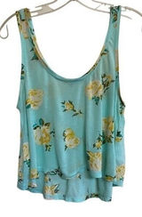 Artizia Talula Pale Turquoise Yellow‎ Rose Print Soft Tank Top - M EUC Photo 0