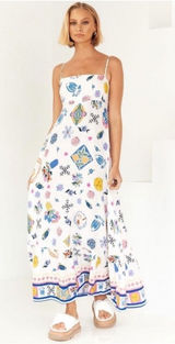 Anthropologie Label of Love Portofino Maxi Dress XL White Floral Linen Boho Photo 0