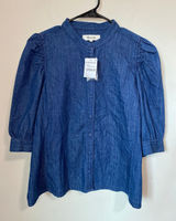 New Madewell Denim Puff Sleeve Band Collar Shirt Coastal Blue Size 8 Photo 0