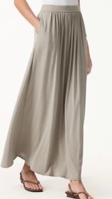 OGL Tencel-Linen Soft Linen Knit Gathered A-Line Maxi Skirt with Pockets Large Photo 0