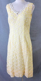 Vintage 1960s Handmade‎ Yellow Lace Overlay Sheath Dress Daisy Trim S Photo 0