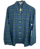J. Crew Plaid Button Down Pajama Shirt Top Long‎ Sleeve Cotton Blue Green M NWT Photo 0