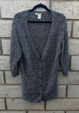 DKNY Jeans Women's Black White Knit 3/4 Sleeve Cardigan Sweater Top‎ XL Photo 0