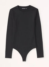 Abercrombie‎ Long-Sleeve Cotton-Blend Seamless Fabric Crew Bodysuit Black XS Photo 0