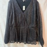 Maurices Women's Black Long Sleeve V-Neck Peplum Blouse XL Photo 0