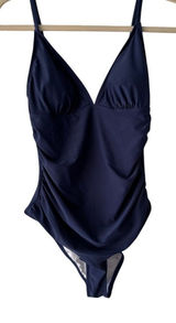 Cupshe Navy Blue Ruched V-Neck One Piece Swimsuit M Photo 0
