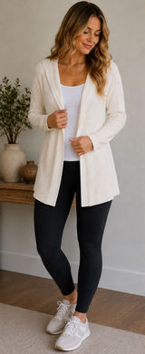 Lululemon Peace Of Mind Wrap Heathered White Ribbed Knit Hooded Cardigan size 10 Photo 0