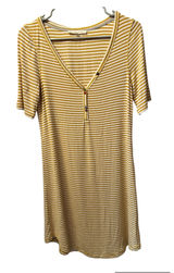 Anthropology Pure + Good Gold Stripe T-shirt Dress Buttons Small Photo 0
