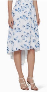Club Monaco blue and white floral high-low skirt Smocked Waist Size Small‎ Lined Photo 0