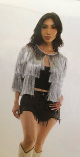 New Silver Tinsel Fringe Jacket women sz S/M Costume Cowgirl Festival Concert Photo 0