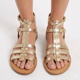 Born Gold Strappy Flat Leather Open Toe Buckle Sandals 36.5 Size 6 Photo 0