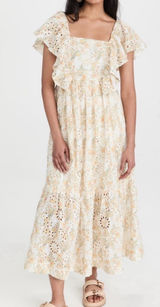 En Saison Opposites Flutter-sleeve Eyelet Midi Dress Size L Photo 0