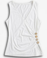 Shein Women White Sleeveless Surplice V-Neck Side Button Ruched Wrap Top Small‎ Photo 0