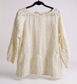 World Market Blouse Boho Cream‎ Gold Metallic Pinstripe Peplum L/XL NWT Photo 0