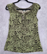 Perseption‎ Concept Brown Green Floral Smock Sleeveless Paisley Swirl Top Small Photo 0