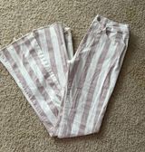 High Wasted Pink And White Striped Denim Boot Cut Jeans Photo 0