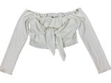 Runaway The Label White Off Shoulder Long Sleeve Ribbed Tie Front Crop Top‎ Boho Medium Photo 0