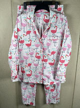 The Company Store Pajama Set Women Medium Pink Poplin Flamingo Long Sleeve Pants Photo 0