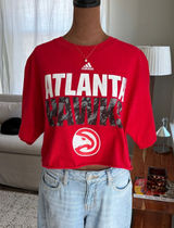Adidas Atlanta Hawks Red Cropped Short Sleeve‎ T-Shirt Raw Hem 100% Cotton Large Photo 0