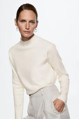 Mango MNG Womens Cream White Mock Neck Ribbed Knit Long Sleeve Sweater XS Photo 0