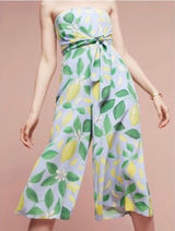 Anthropologie Maeve Lemon Grove Strapless‎ Belted Romper Sz 0 Crop Flowy Photo 0