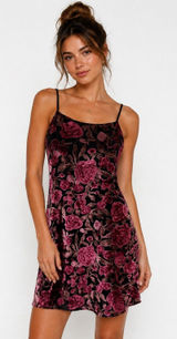 Aqua Black Pink Floral Velvet Burnout Slip Dress Sleeveless XS Photo 0