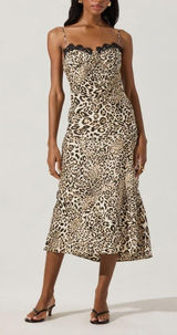 ASTR NWT The Label Leopard Print Lace Trim Midi Slip Dress Satin Size Medium Photo 0