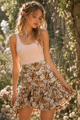 Free‎ People Floral Ruffle Mini Skirt Boho Fairycore Cottagecore Festival Nadia Photo 0